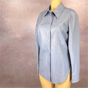 Dolce Cabo Blue Faux Leather Button Front Jacket Shirt | Soft Vegan Leather | S